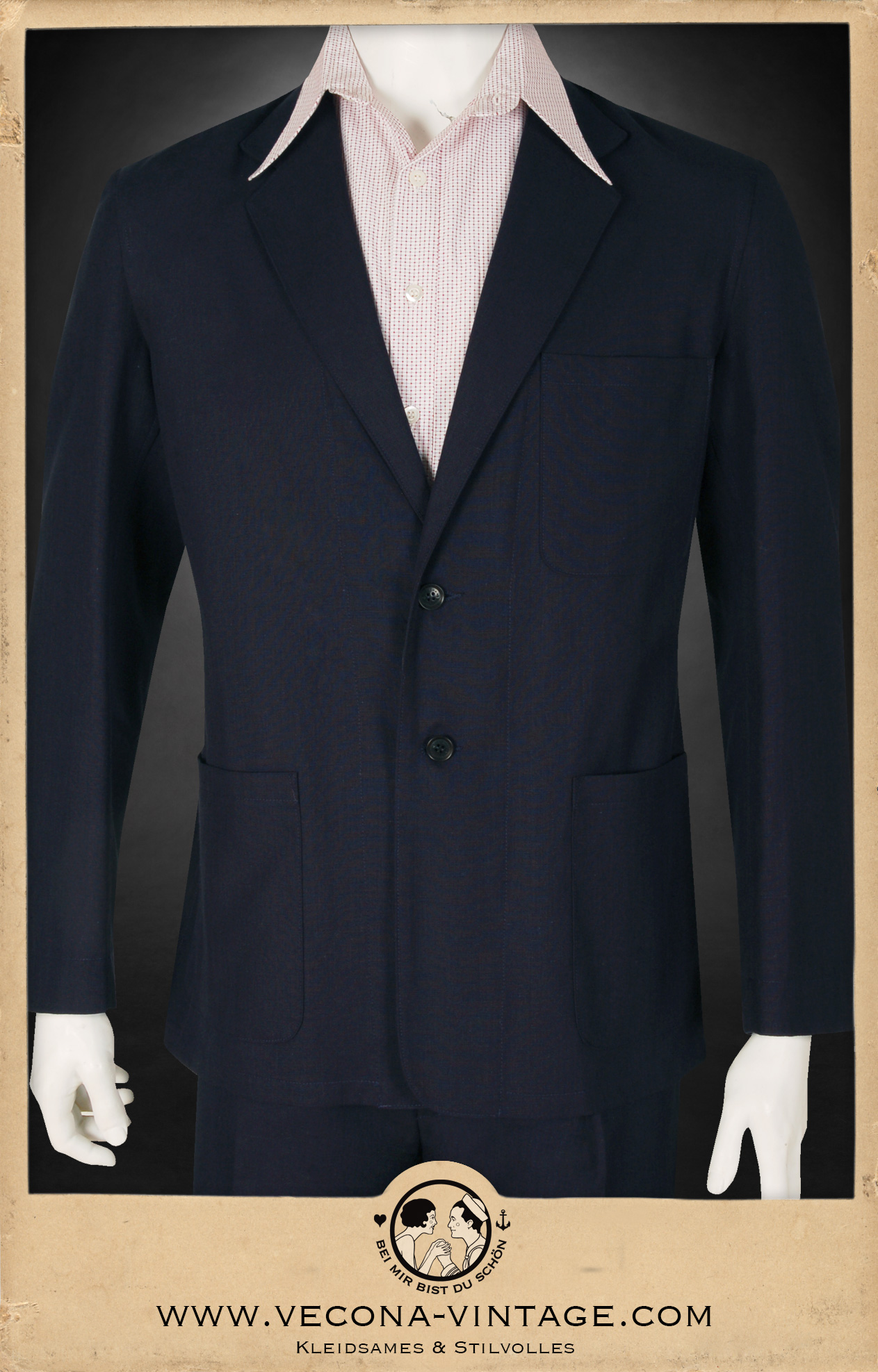 1930er 1940er leichtes dunkelblaues Sportjackett aus Leinenmischgewebe - 1930s 1940s lightweight navy blue linen blend sports jacket