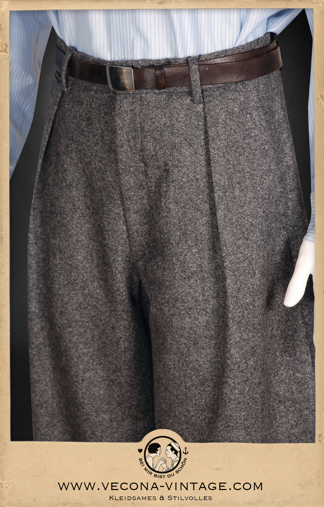 Knickerbocker aus grauer Schurwolle - Grey virgin wool plus fours, Detail Bundfalten - pleats detail 